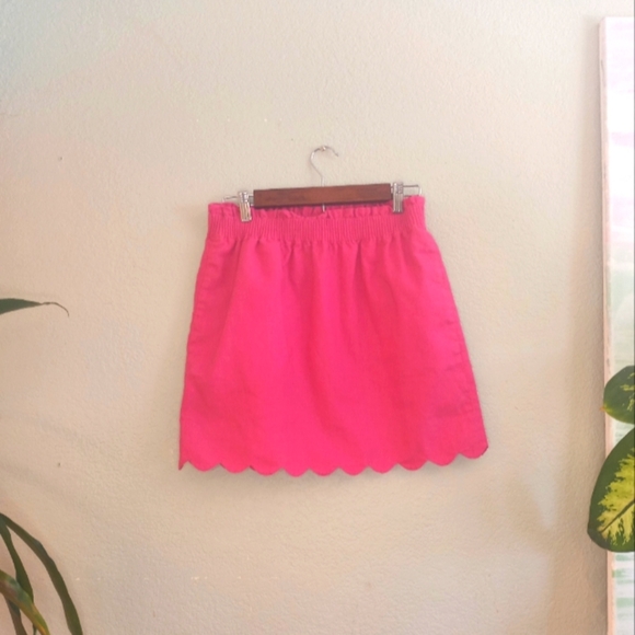 J Crew Linen Cotton Scallop Hem Hot Pink Paperbag Waist Lined Casual Boho Skirt - Picture 2 of 6